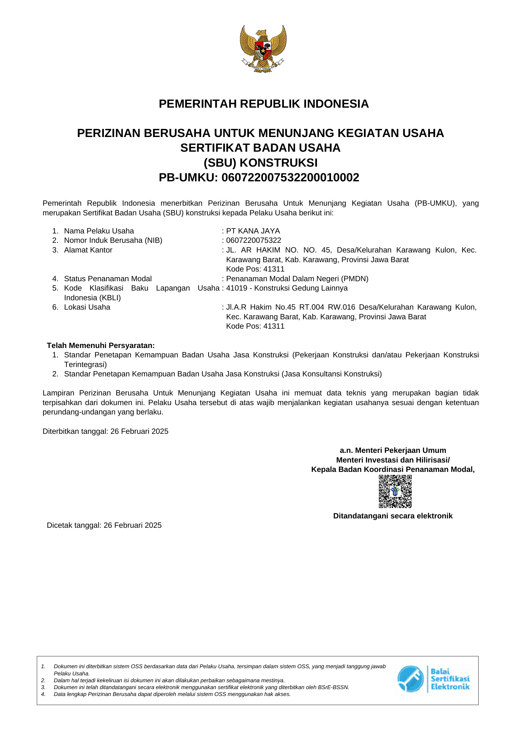 PERIZINAN BERUSAHA UNTUK MENUNJANG KEGIATAN USAHA SERTIFIKAT BADAN USAHA (SBU) KONSTRUKSI PERIZINAN BERUSAHA UNTUK MENUNJANG KEGIATAN USAHA SERTIFIKAT BADAN USAHA (SBU) KONSTRUKSI